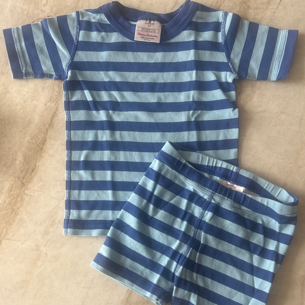 Hanna Andersson Navy and Light Blue Striped Kids Pajama Set
